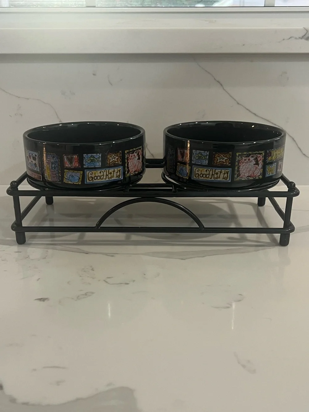 2 Whisker City Cat Food Water Bowl Dish with stand